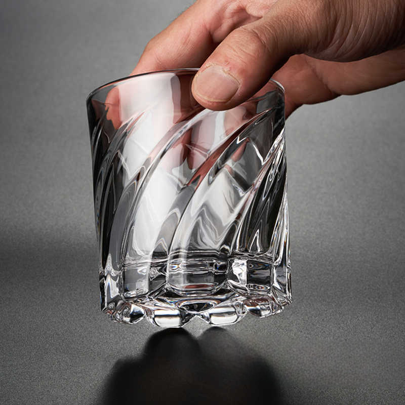 Creative Rotating Whiskey Glass 350ml – Stable Crystal Tumbler, Non-Tipping Swirl Design, Premium Lead-Free Barware, Artistic Old Fashioned Rocks Glass