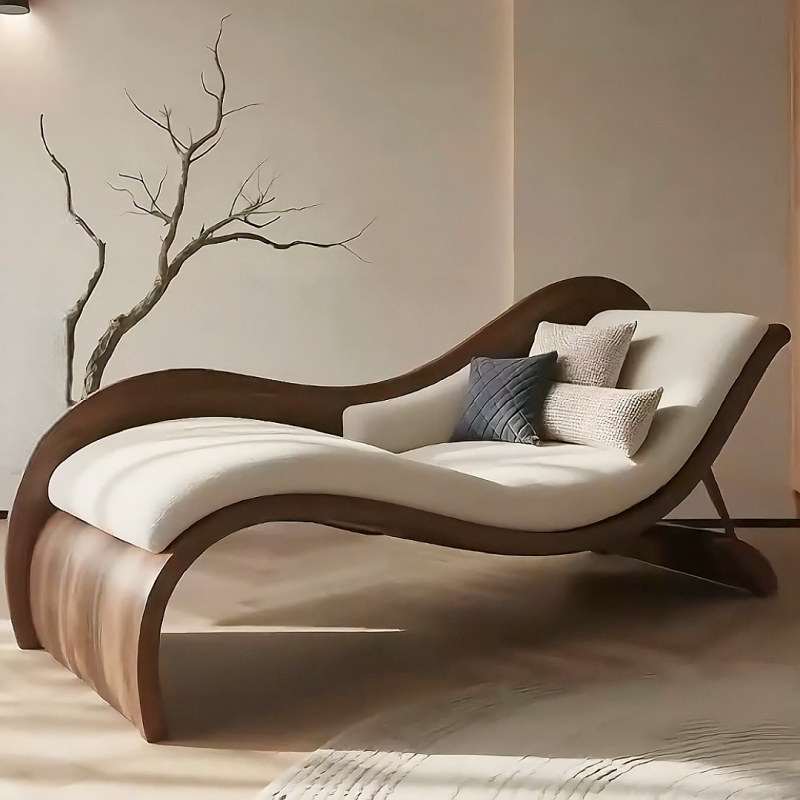 Minimalist Luxury Chaise Lounge – Black Walnut Solid Wood Daybed for Living Room & Bedroom
