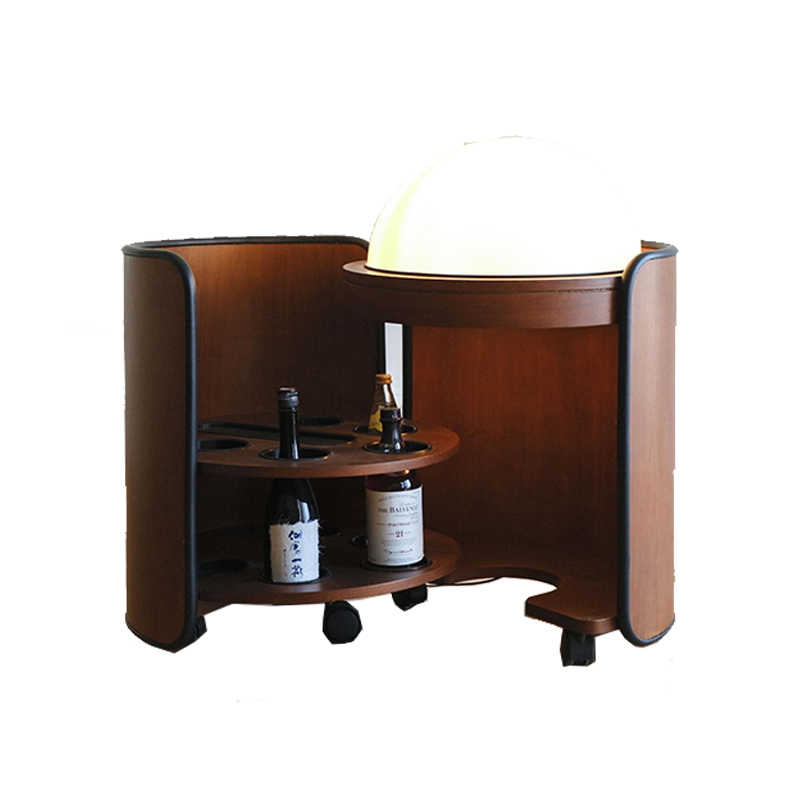 Vintage Modern Mobile Mini Bar Cabinet – Designer Luxury Movable Storage Sideboard with Built-In Lamp, Solid Wood