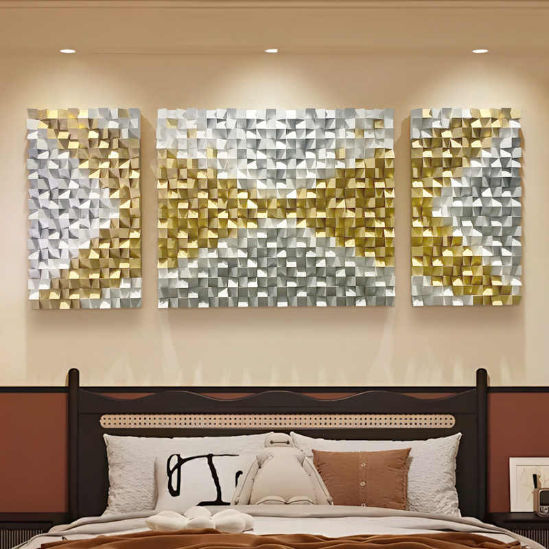 Luxury Modern 3D Wood Mosaic Wall Art Triptych, Large Handcrafted Pine Decorative Panels for Living Room Sofa and Bedroom, Unframed Set