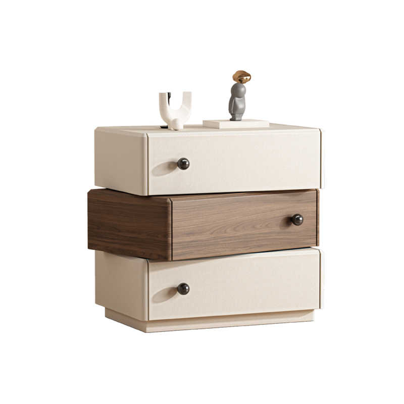Modern Floating Drawer Nightstand Set – Scandinavian Style Cream & Wood Tone Bedside Storage, Contemporary Bedroom Furniture with 360° Rotating Drawers