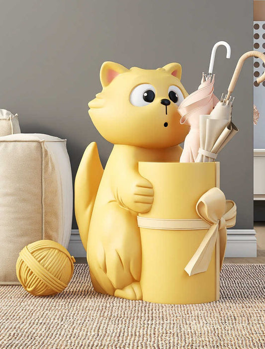Large Cute Cat Floor Storage Decoration, Modern Minimalist Resin Sculpture for Living Room, TV Stand, or Housewarming Gift, Tall – Yellow