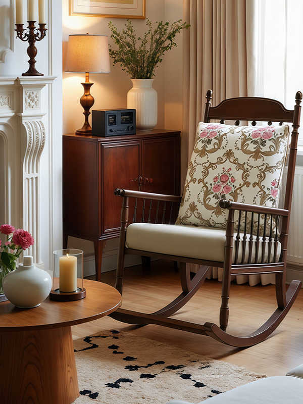 Vintage Rocking Chair – Floral Designer Solid Wood Rocker for Living Room, Apartment, Balcony