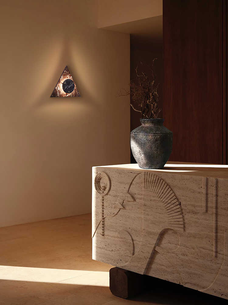 Luxury Marble Triangle Wall Sconce – Italian Designer LED Wall Light, Modern Geometric Accent Lighting for Living Room, Bedroom, Hallway, Entryway Decor