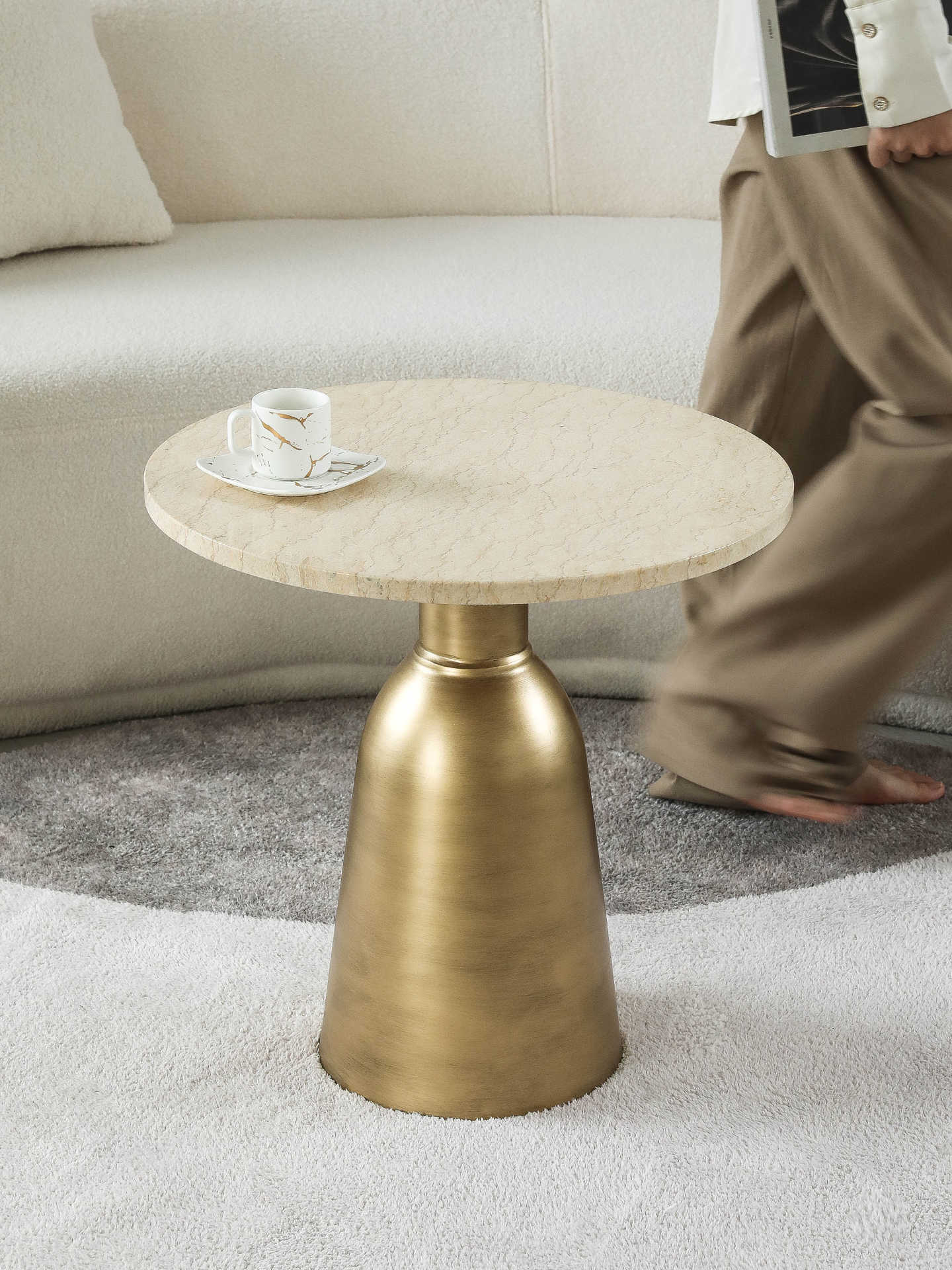 Marble & Gold Round Side Table, Modern Luxury Accent Table for Living Room, Sofa & Entryway – Designer Coffee Table