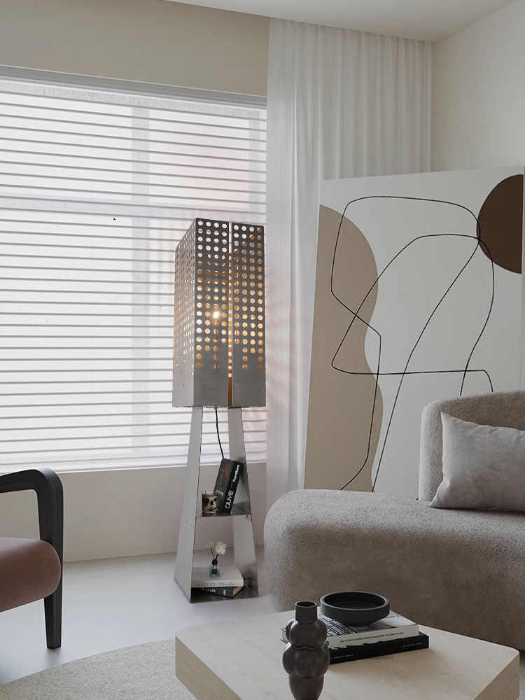 Designer Bookshelf Floor Lamp, Modern Stainless Steel Light & Shadow Column for Living Room/Study/Bedroom