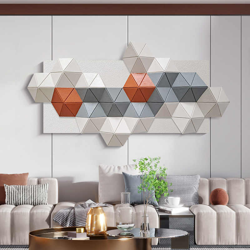 Modern Geometric 3D Abstract Relief Wall Art, Hand-Painted Triangular Sandstone Sculpture Panel for Living Room Sofa or Bedroom Decor