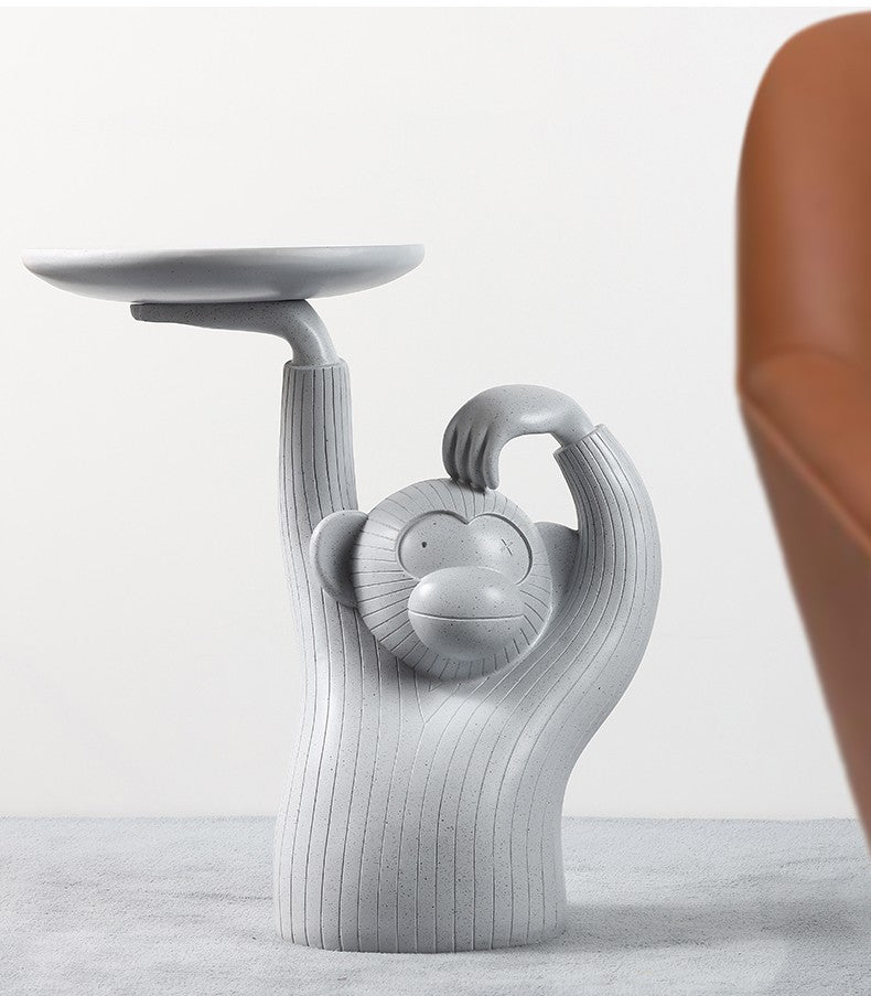 Monkey Tray Side Table – Creative Sculptural Floor Accent, Modern Living Room Decorative Stand with Serving Plate