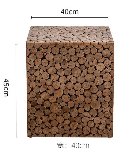 Wabi-Sabi Rustic Wood Branch Cube Table, Natural Teak Log End Accent Table for Living Room & Bedroom