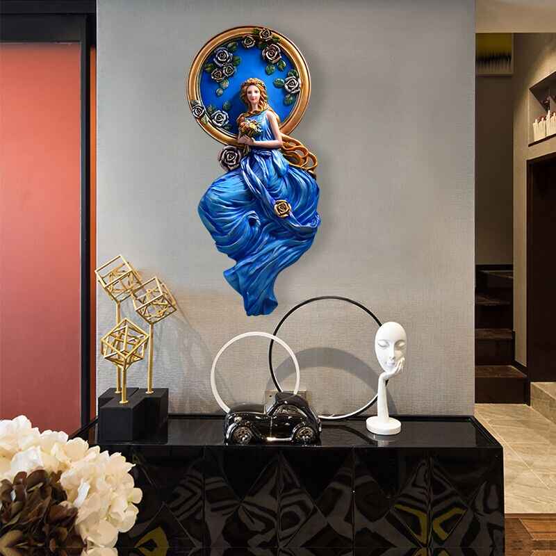Blue Angel Resin Wall Sculpture – 3D Relief Art for Living Room, Bedroom, Entryway, or Office