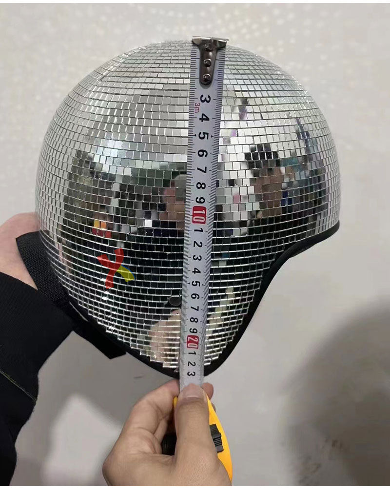 Professional Mirror Ball Disco Helmet – Reflective Party Festival Headwear for Events, Performances, and Rave Costume Accessory