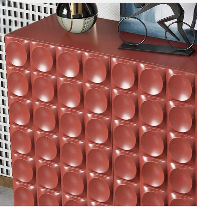 Minimalist Red Bubble Textured Sideboard Cabinet, Luxury Entryway Buffet for Living Room, Modern Designer Tea Console