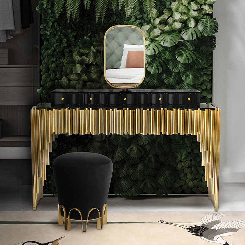 Luxury Modern Designer Vanity Table with Mirror – High-End Solid Wood Makeup Desk, Minimalist Bedroom Dressing Table for Villa or Home
