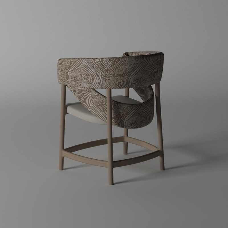 Vintage Designer Circular Chair – Solid Wood Dining, Owner, Study, Conference Accent Chair with Artistic Patterned Upholstery