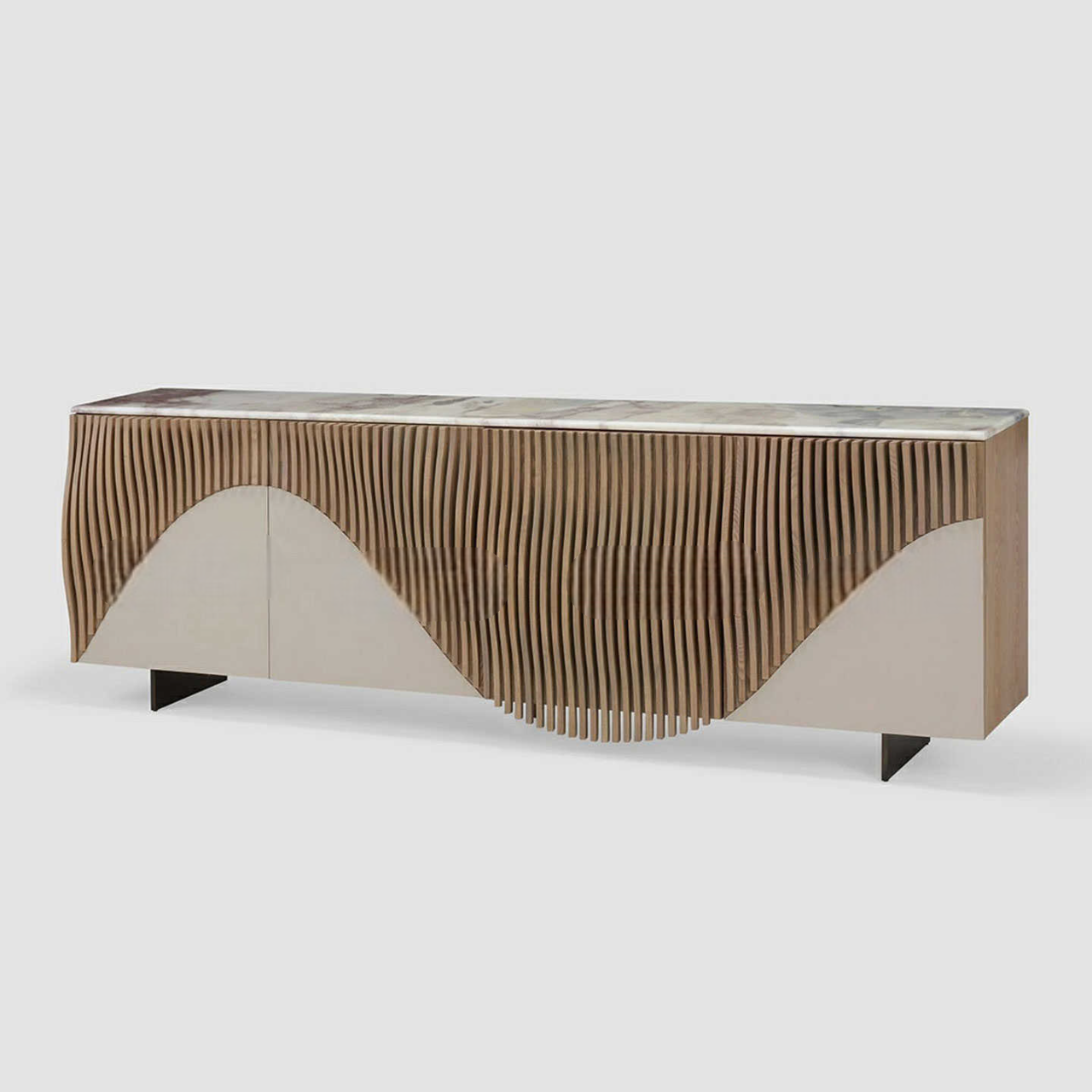 Luxury Solid Wood Buffet Sideboard, Modern Wave Pattern Storage Cabinet for Living Room Entryway Villa, Four-Door High-End Console