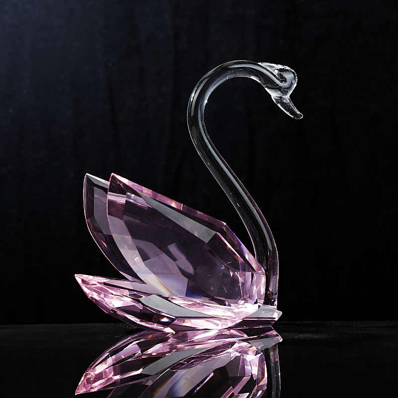 Crystal Pink Swan Figurines Pair, Elegant Wedding Gift Set in Box, Hand-Blown Glass Love Birds for Living Room Housewarming, Romantic Home Decor, Set of 2
