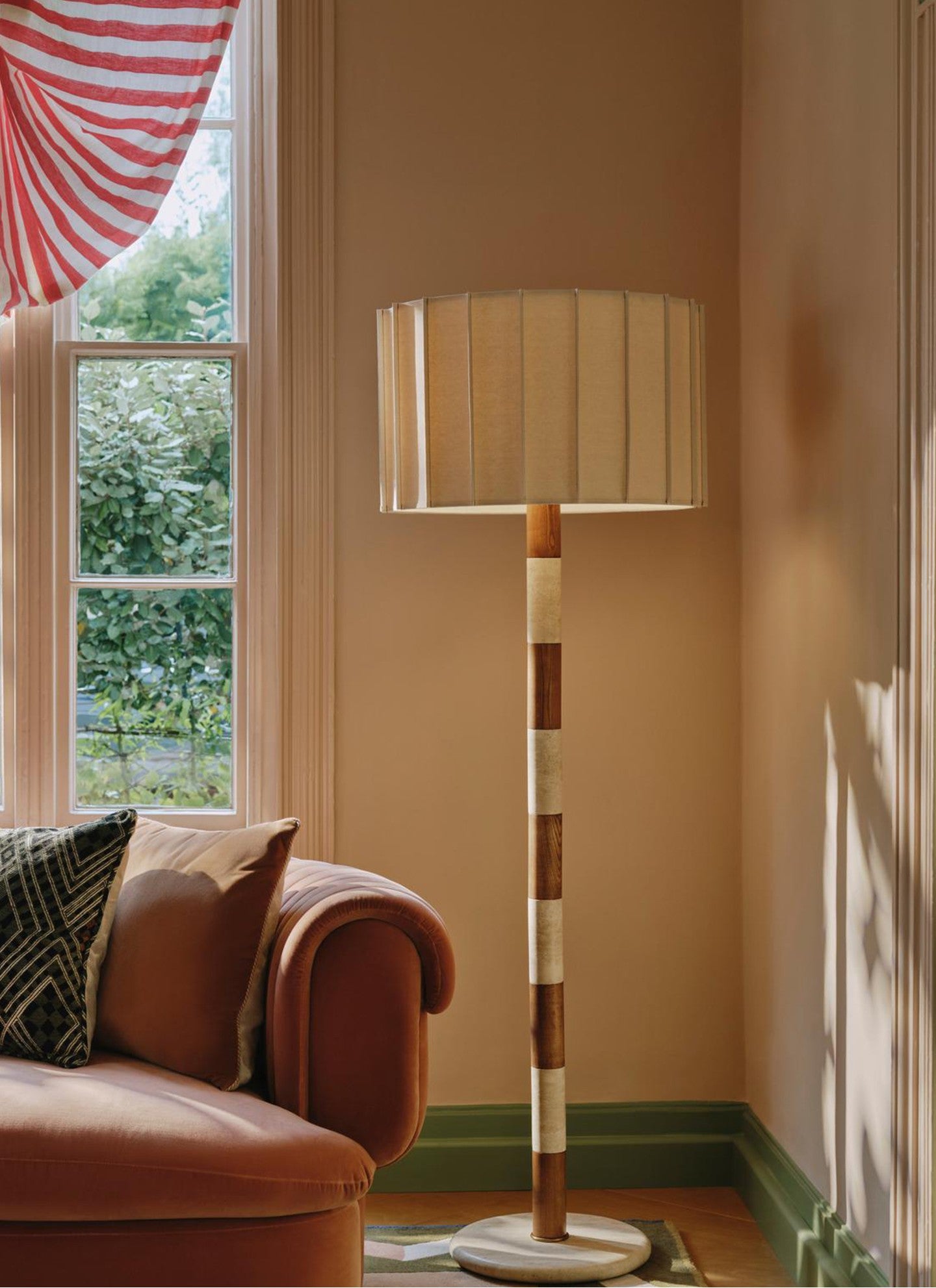 Natural Travertine Floor Lamp, Minimalist Paper Shade Standing Light, Designer Living Room, Bedroom, Study Accent Lamp