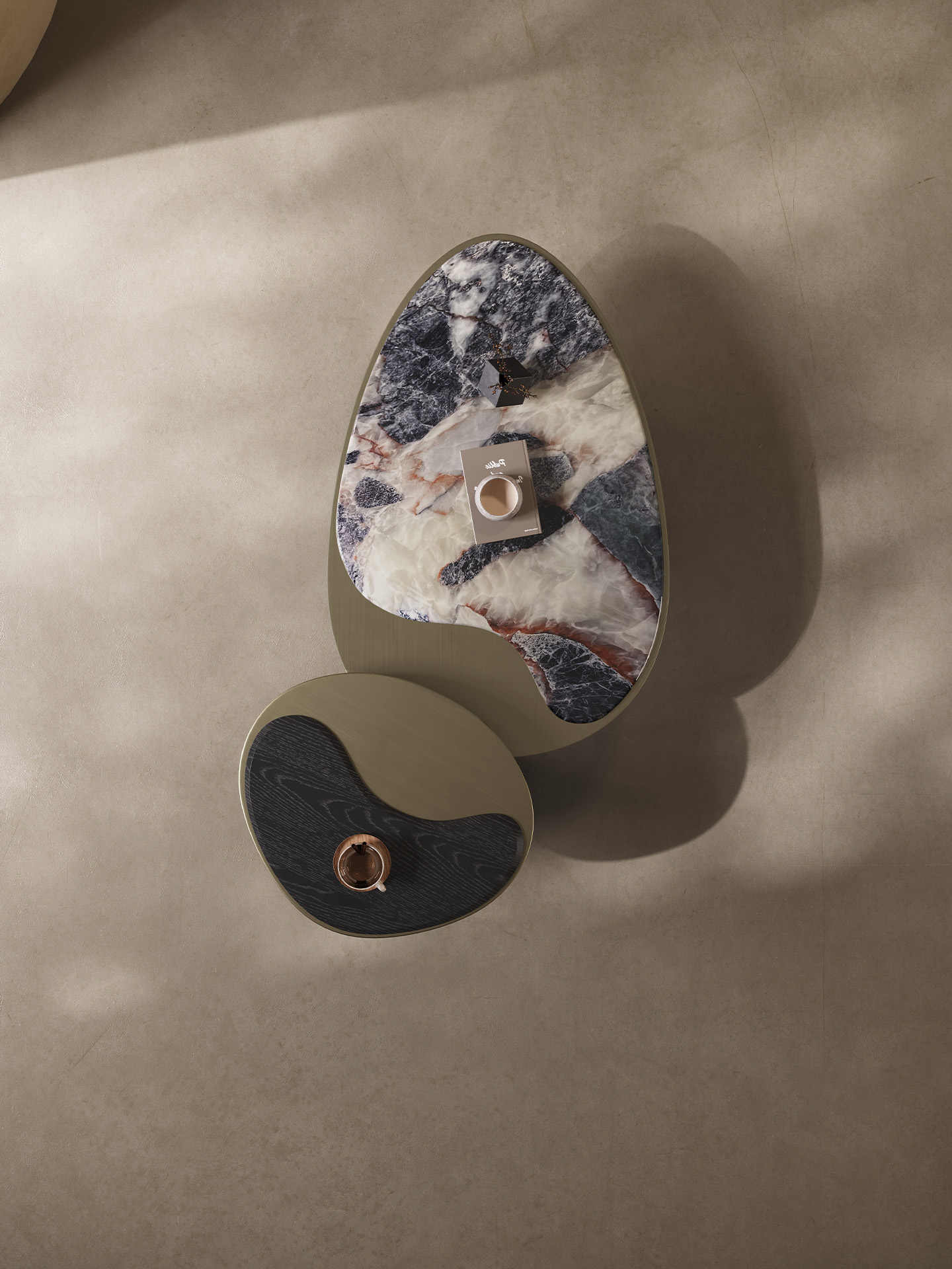 Luxury Modern Coffee Table Set, Minimalist Marble & Wood Grain Design for Small Spaces, Contemporary Living Room Furniture