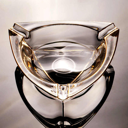 Luxury Gold-Trimmed Crystal Glass Ashtray, Large Triangle Decorative Ashtray for Living Room & Office, Modern Creative Centerpiece