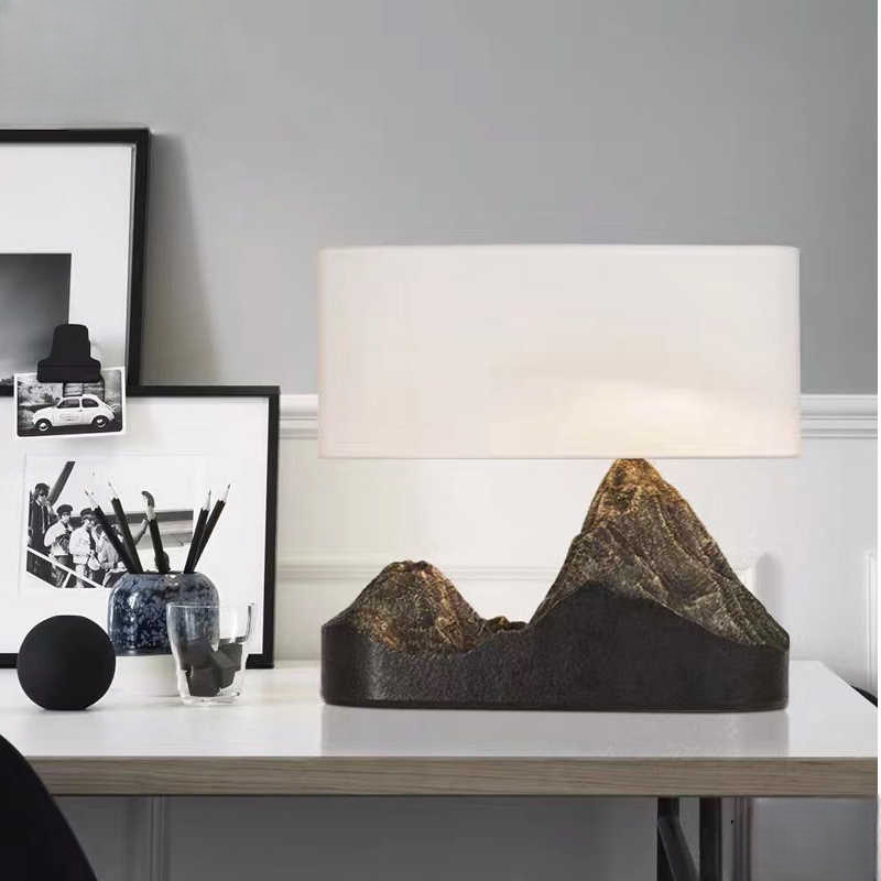 Modern Landscape Decorative Table Lamp, Minimalist Ambient LED Desk Lamp with Mountain Design, Creative Living Room and Office Lighting – Retro Finish