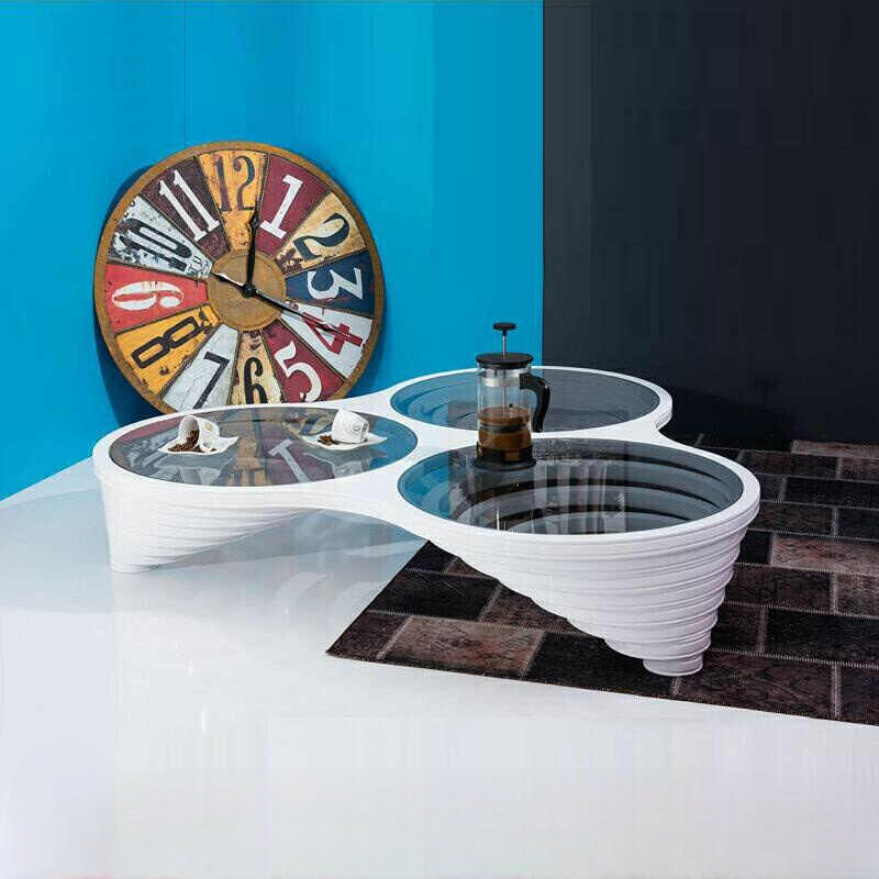 Creative Designer Irregular Round Glass Coffee Table, Luxury Artistic Living Room Centerpiece for Villa, Modern Custom Low Table