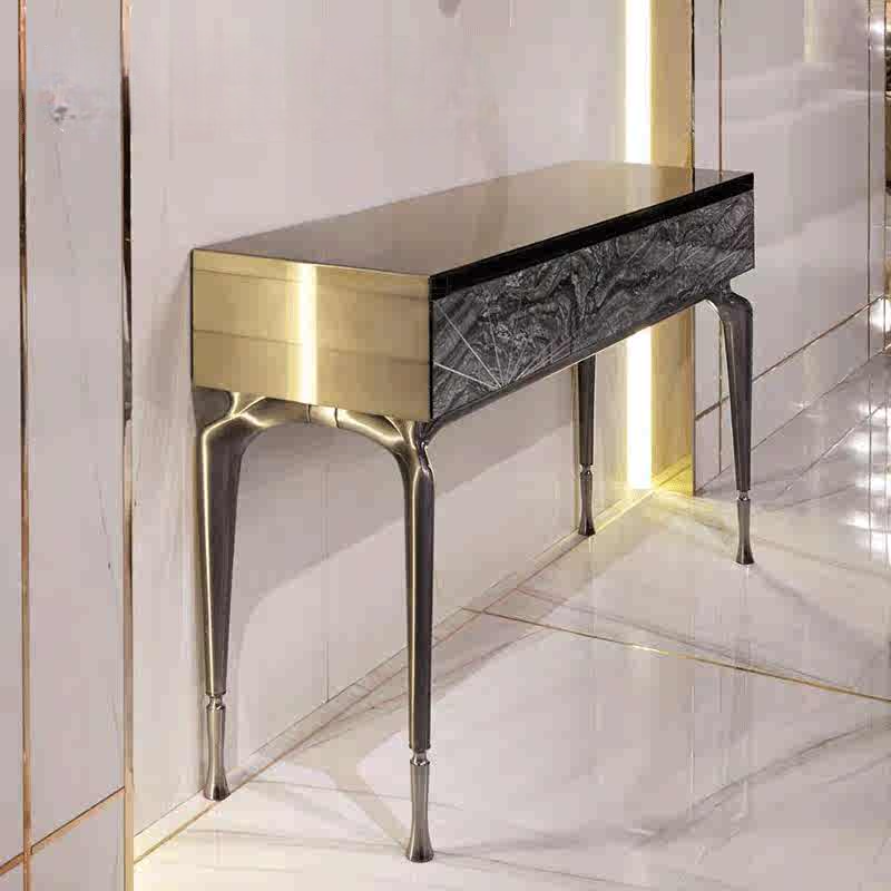 Luxury Designer Entryway Console Table, High-End Villa Foyer Table with Stainless Steel & Natural Agate