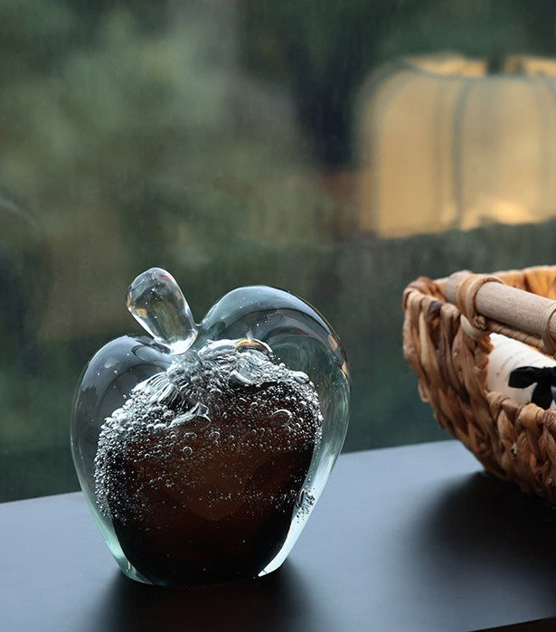 Luxury Glass Apple Art Sculpture, Crystal Gradient Decor for Living Room, Bedroom & Office, Modern Table Ornament