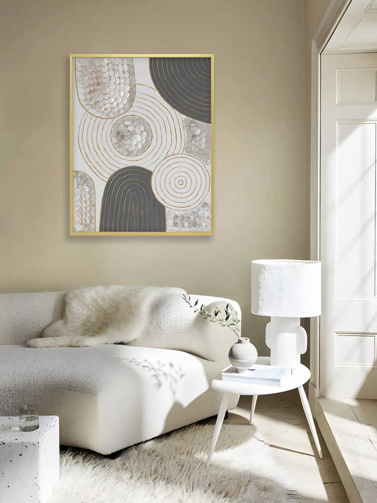 Modern Gold Abstract Wall Art, Designer Framed 3D Panel for Living Room, Foyer & Home Office – Unique Shell Relief