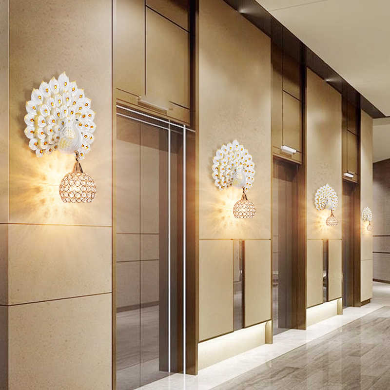 White Gold Peacock Feather Wall Sconce – Luxury Resin Rechargeable Accent Light for Living Room, Bedroom, and Kids' Spaces