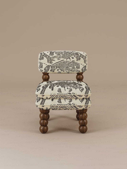 French Vintage Tiger Mountain Pattern Dining Chair with Bobbin Legs, Traditional Upholstered Armchair with Ottoman Set