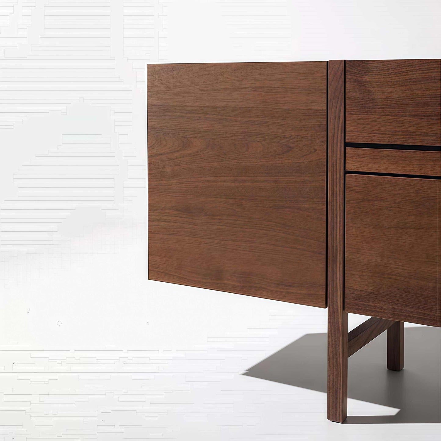 Contemporary Scandinavian Walnut Sideboard – Modern Minimalist Storage Console with Clean Lines, Japanese-Inspired Living Room Furniture