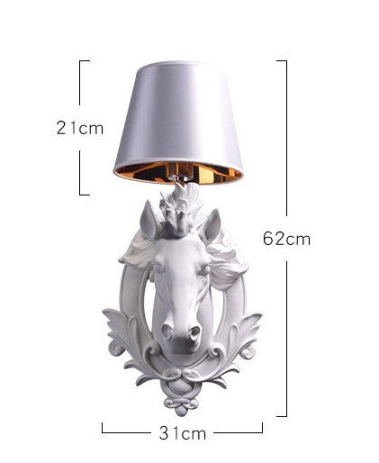 Creative Horse Head Wall Sconce – Large White Animal Lamp with Modern Shade for Living Room, TV Feature Wall, Hotel, KTV, Stairs, or Corridor Décor