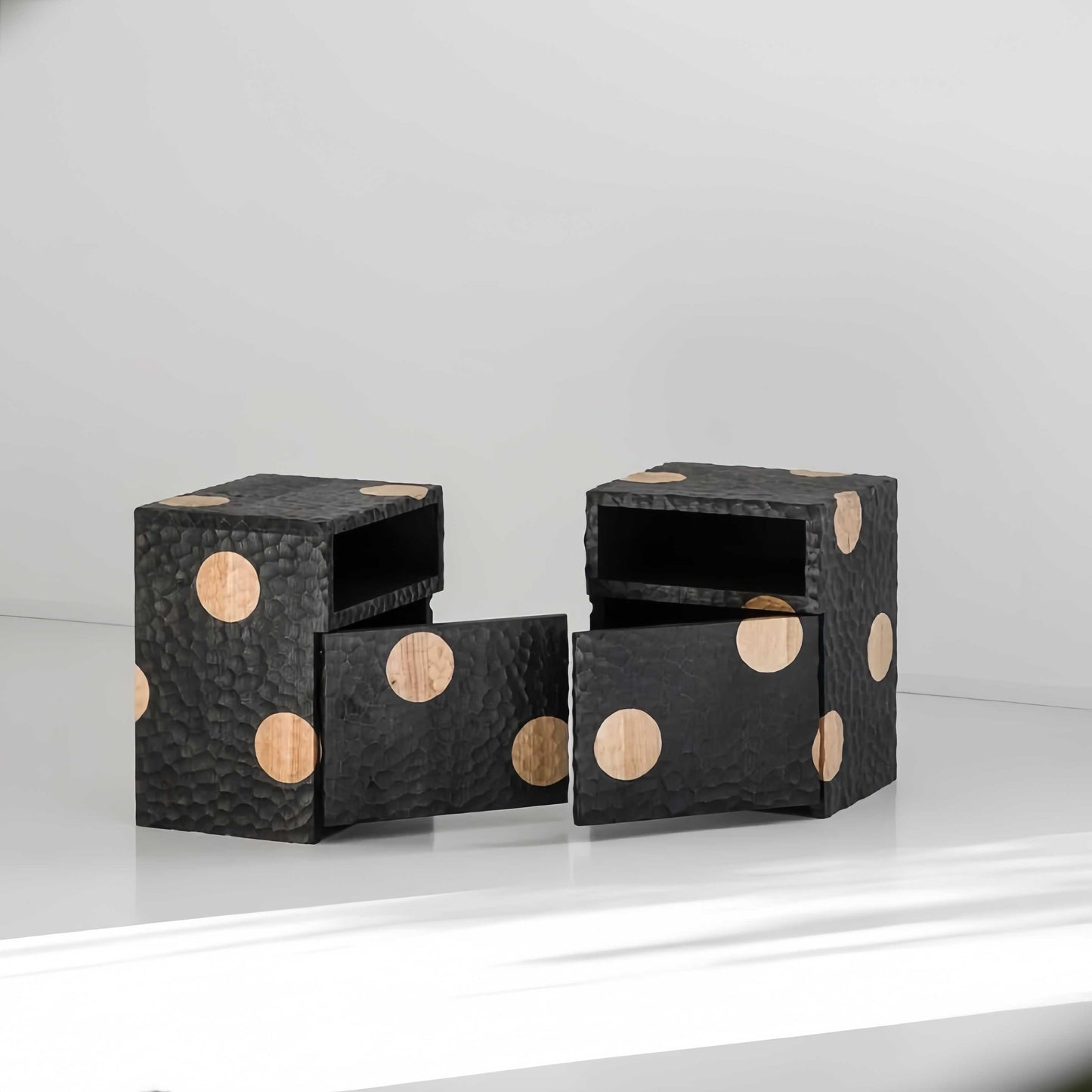 Hammered Solid Wood Nightstand, Artistic Minimalist Bedside Table, Creative Asian Style Storage Cabinet