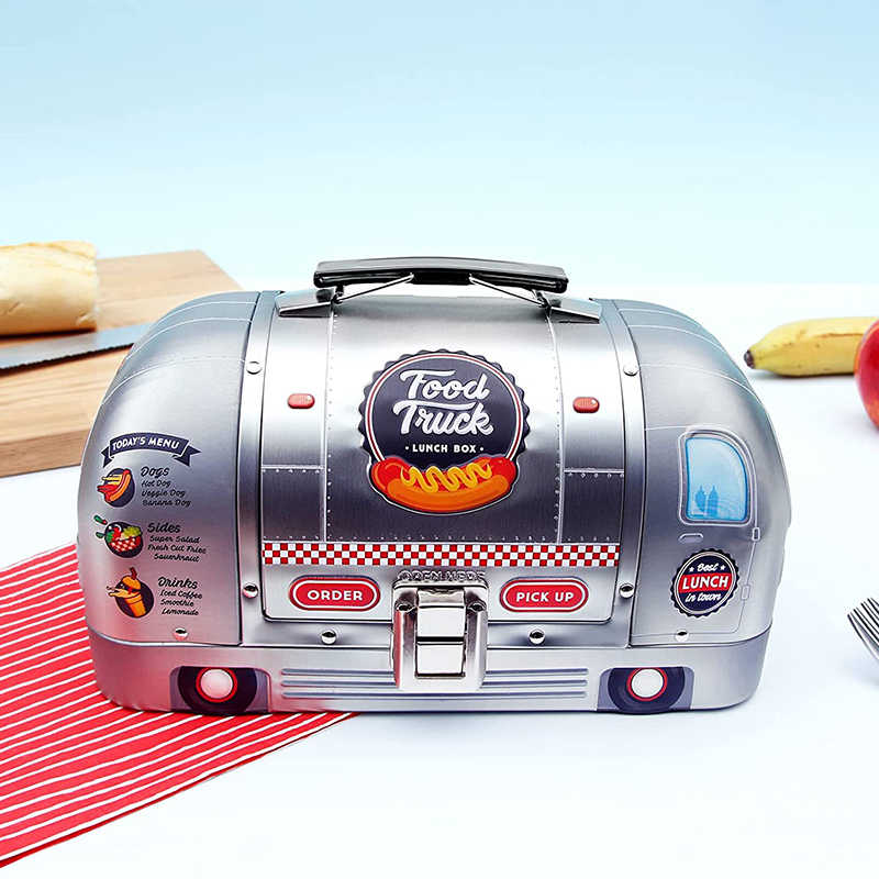 Retro Food Truck Lunch Box – Vintage Airstream Trailer Bento Container, Creative Storage Box for Kids and Adults, British Designer Camping Style