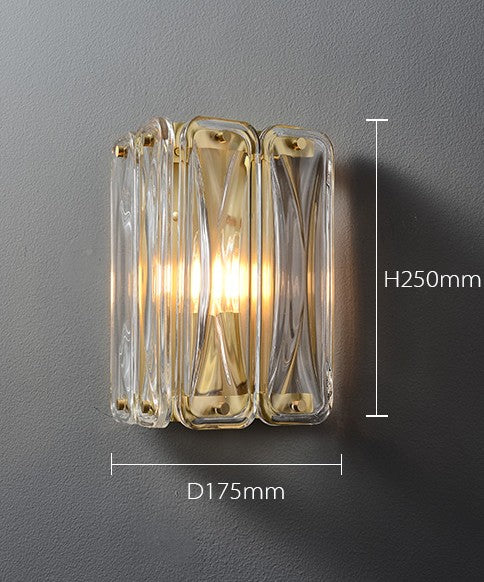 Modern Luxury Brass and Crystal Glass Wall Sconce, Single Layer LED Bedside Lamp, Mid-Century Designer Accent Light for Bedroom, Living Room, Hallway