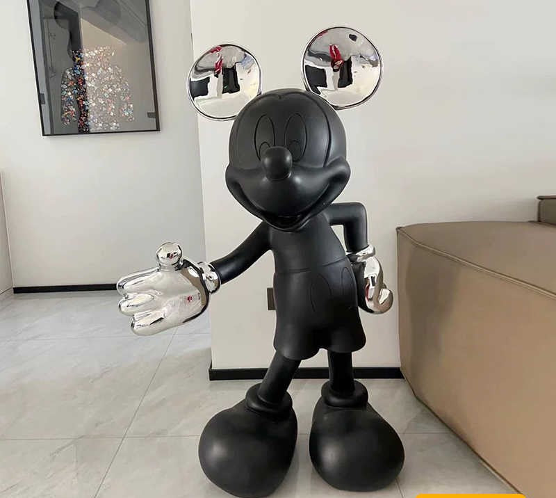 Luxury Mickey Mouse Love Gesture Floor Sculpture, Modern Resin Designer Figurine for Living Room, Entryway, Staircase Display