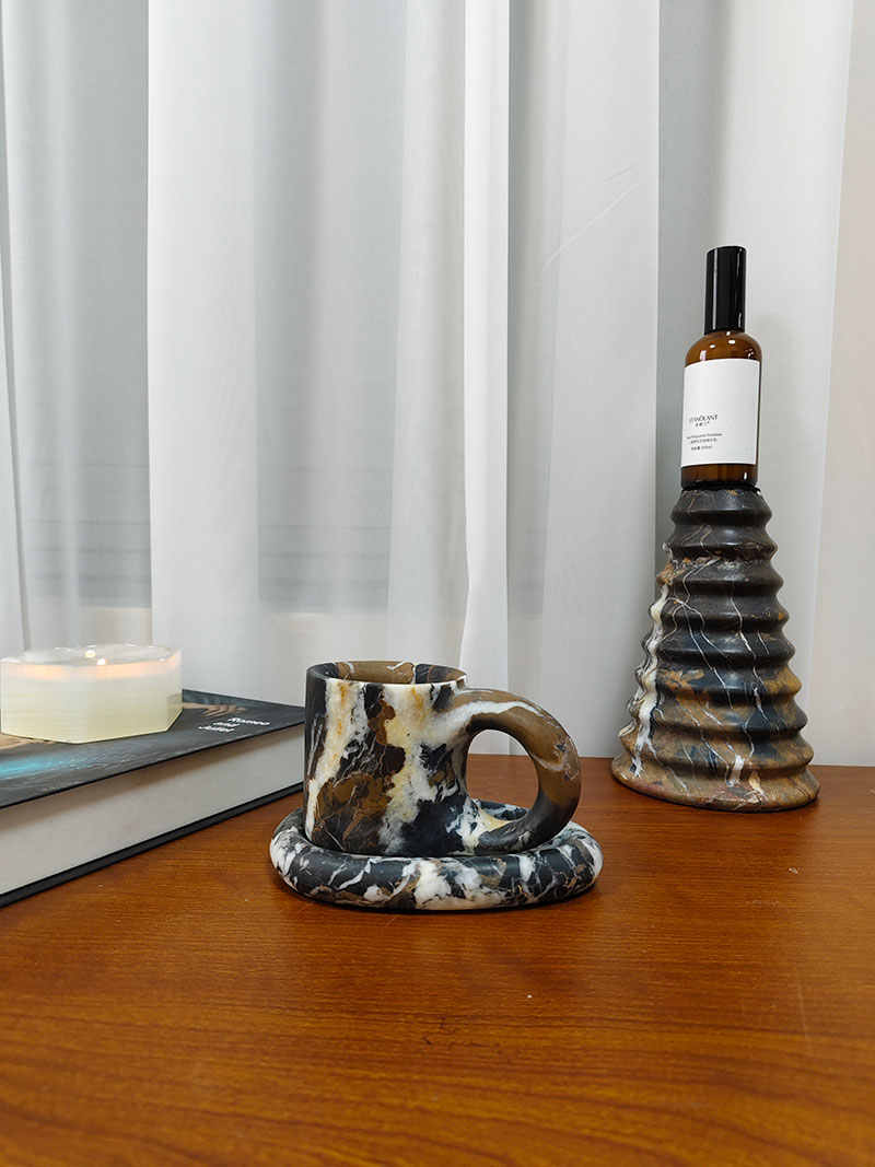 Natural Marble Coffee Mug – Designer Statement Cup with Saucer Set for Modern Home Styling