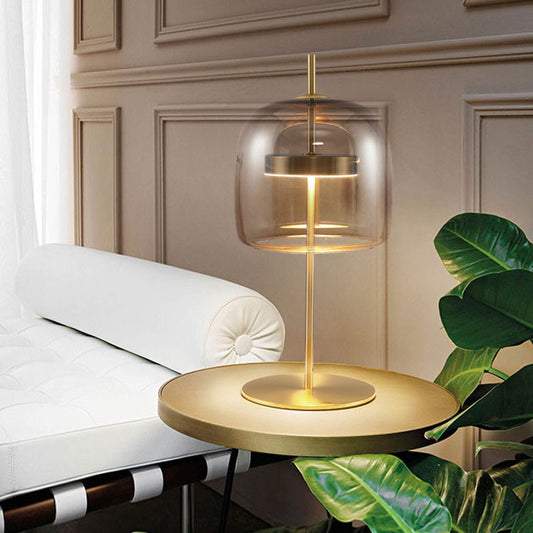 Minimalist Glass Table Lamp, Modern Postmodern Designer Bedside Light, Warm/White LED Option, Small Size, Button Switch
