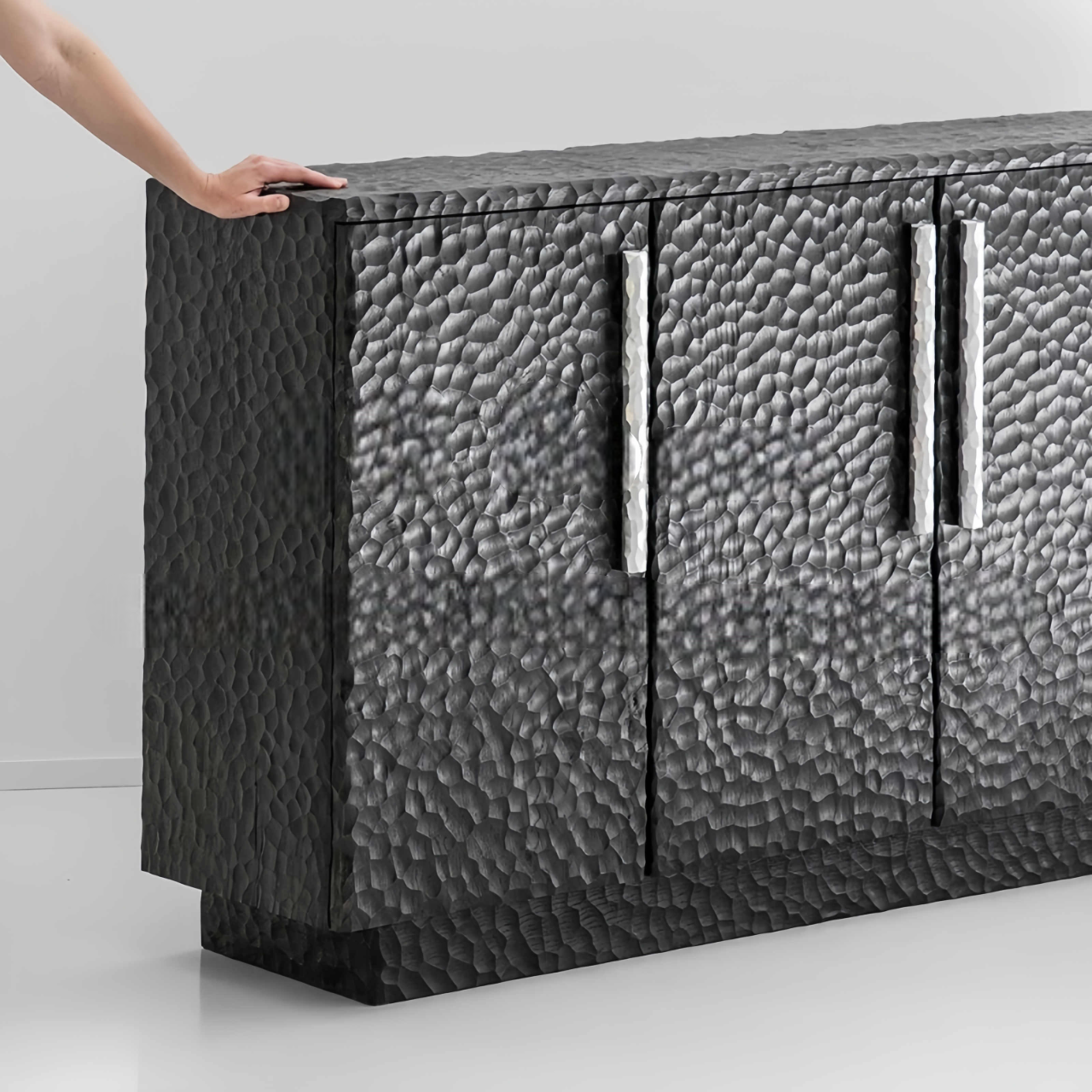 Luxury Carved Solid Wood Entryway Cabinet, Designer Minimalist Texture Sideboard for Living Room Storage – Pre-Assembled