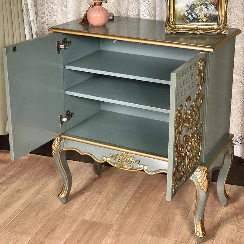 French Neoclassical Carved Console Cabinet with Gold Baroque Relief & Cabriole Legs, Luxury Entry Hall Storage Furniture