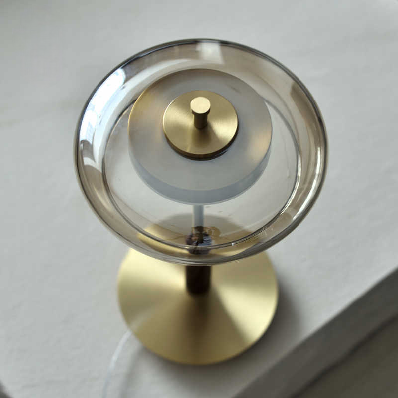 Luxury Minimalist Designer Bedside Table Lamp, Brass & Glass – Modern Warm Light for Bedroom