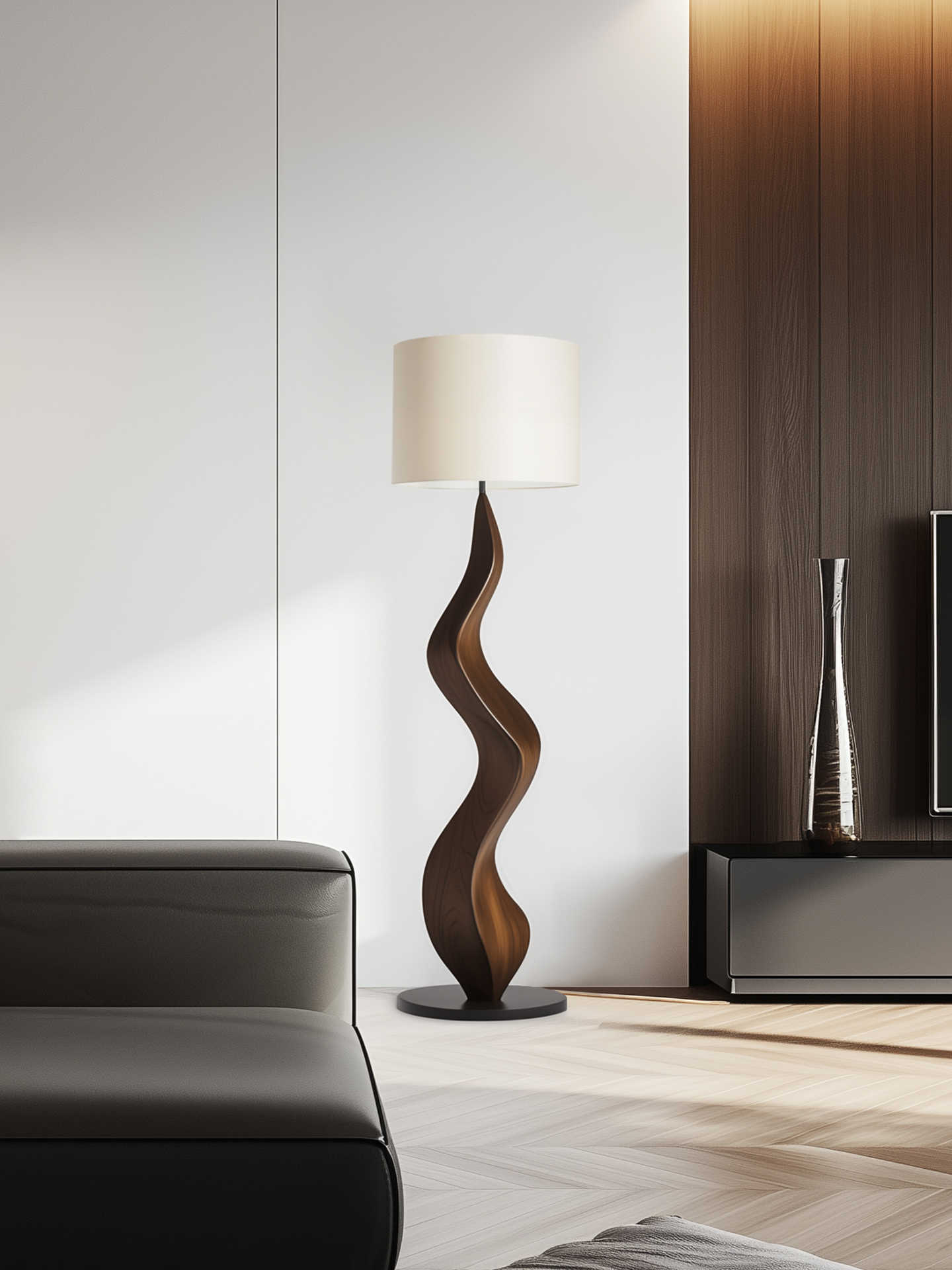 Minimalist Sculptural Solid Wood Floor Lamp, Modern Art Standing Light for Living Room, Bedroom, or Study