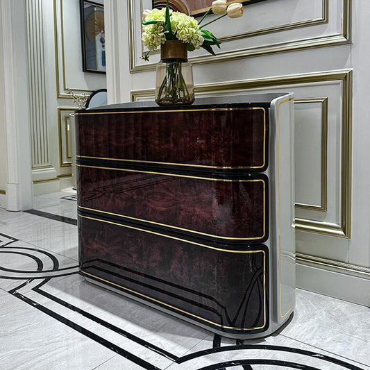 Luxury Piano Lacquer Burl Wood Sideboard, High-End Modern Designer Chest for Villa Dining Room, Entryway, and Living Room