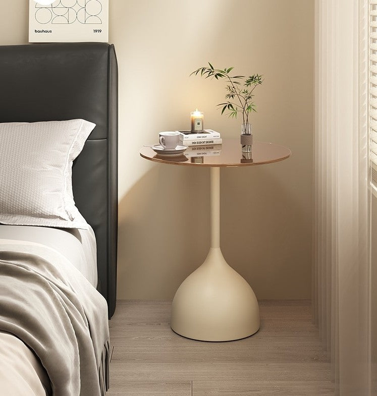 Modern Glass Side Table – Luxury Thickened Tempered Glass Small Round Table, White Carbon Steel Base, Sofa End Table