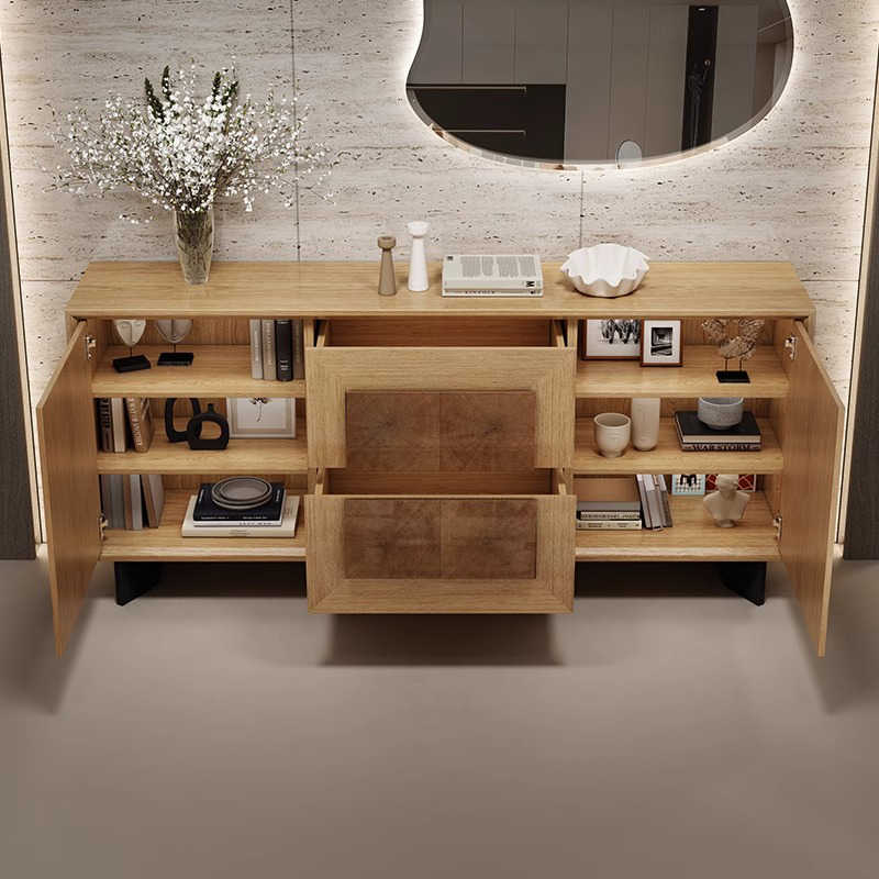 Vintage Solid Wood Sideboard, Luxury Entryway Cabinet with Drawer Storage, Modern Oak Ring Pattern Console