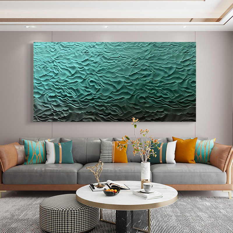Extra Large Modern Wave Texture 3D Wood Relief Wall Art, Handcrafted Sandstone Panel with Black Aluminum Frame for Living Room, Hotel, Entryway