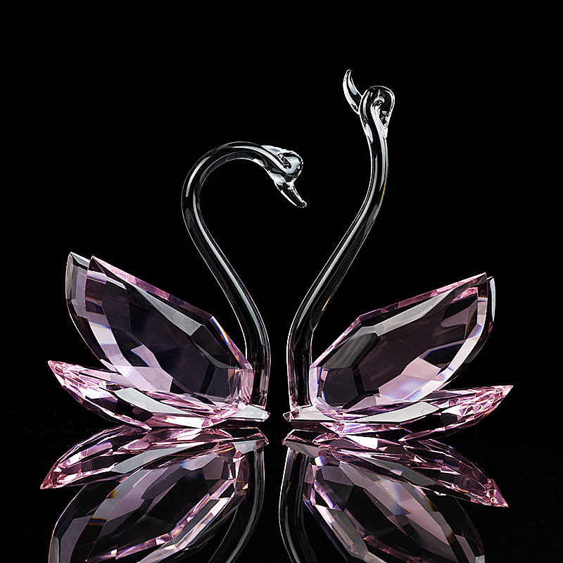 Crystal Pink Swan Figurines Pair, Elegant Wedding Gift Set in Box, Hand-Blown Glass Love Birds for Living Room Housewarming, Romantic Home Decor, Set of 2