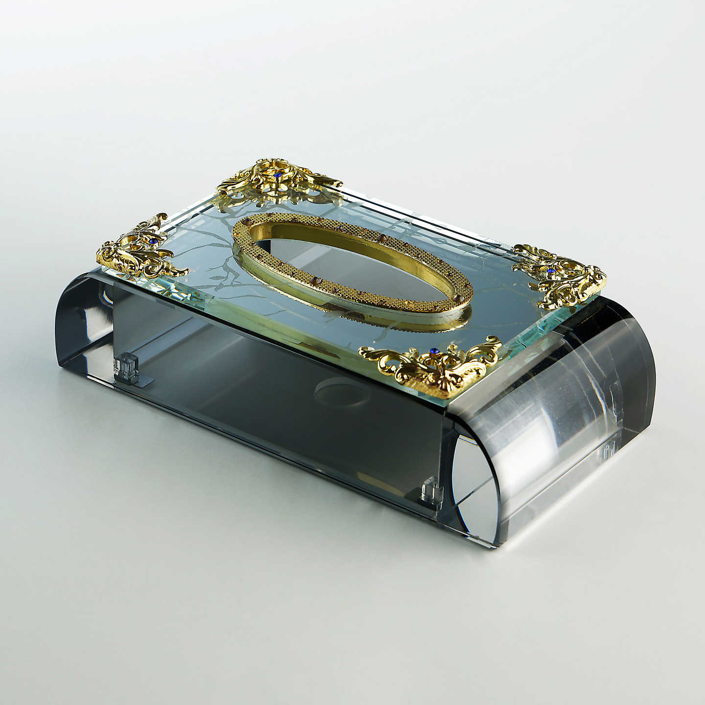 Premium Crystal Glass Magnetic Tissue Box, Luxury Ornate Gold-Trimmed Napkin Dispenser with Magnetic Closure, Office Living Room Decor Accessory