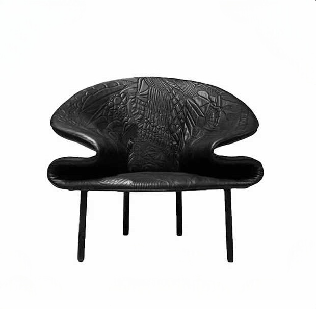 Designer Graffiti Art Armchair, Black Fiberglass Single Lounge Chair, Modern Hotel & Living Room Statement