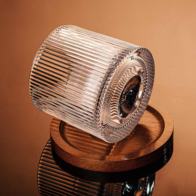 Crystal Whiskey Glass Set 280ml – Mixed 4 Designs: Diamond, Glacier, Stripe, Ice Flower, High-End Rotating Decompression Tumblers with Wood Coasters